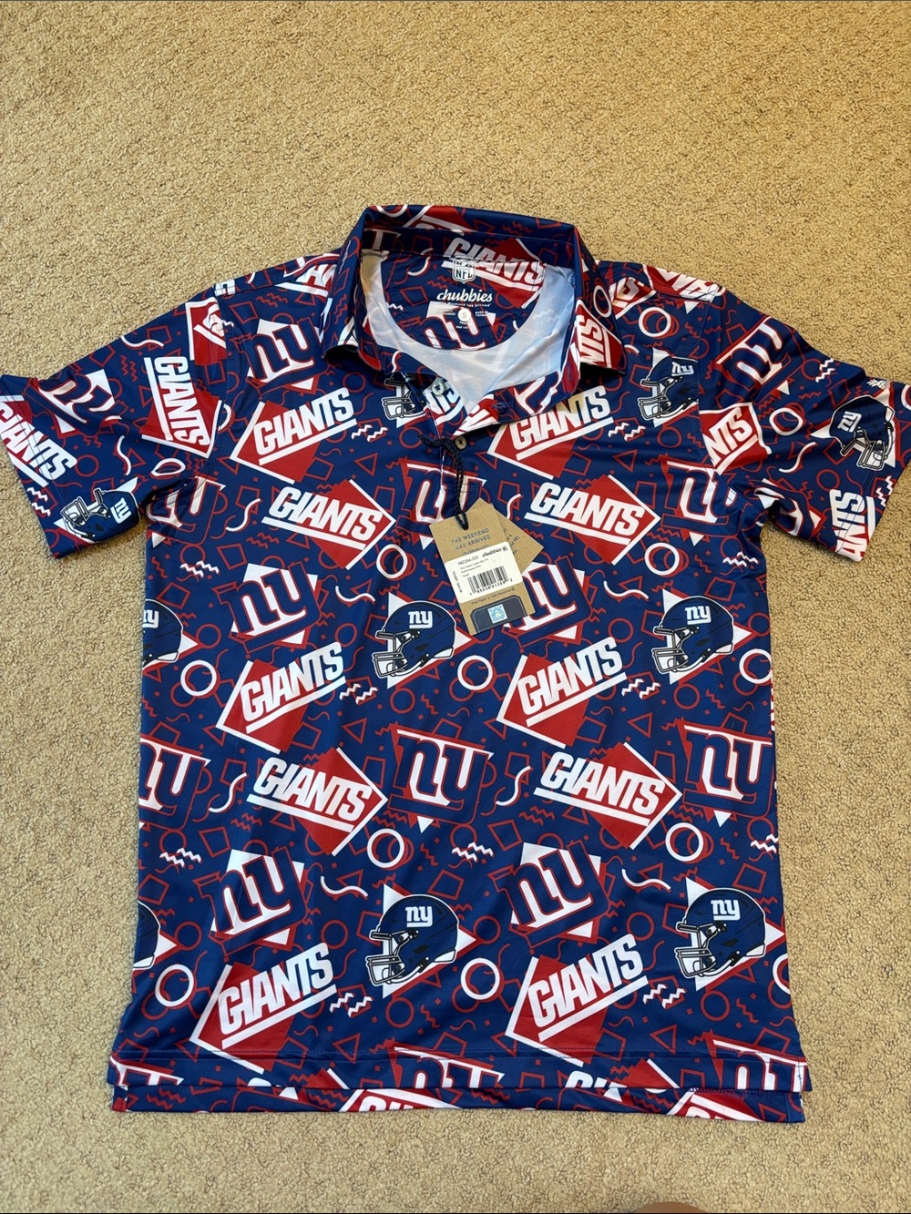 chubbies New York Giants All-Over Logo Polo - Navy, Red, White